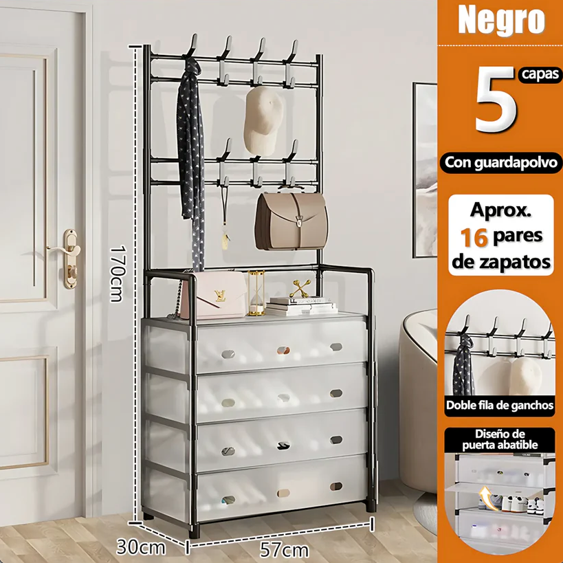 ORGANIZADOR 2 EN 1 PERCHERO + ZAPATERO CON CUBIERTA ANTIPOLVO